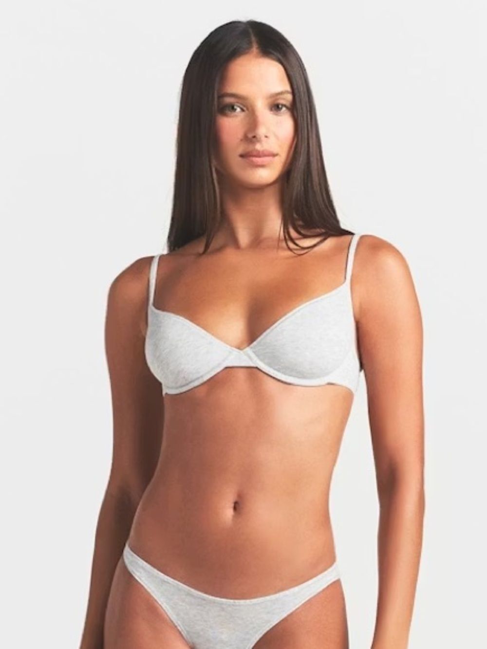 SKIMS Cotton Unlined Demi Bra Light Gray Heathered Underwire Bra 34DDDD